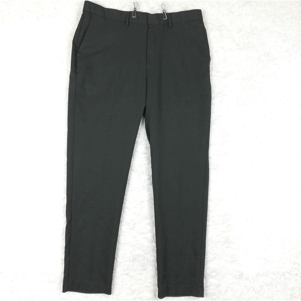 Kenneth Cole Reaction Mens Pants Trousers Dress Slim Fit Black Flat Front 36x32